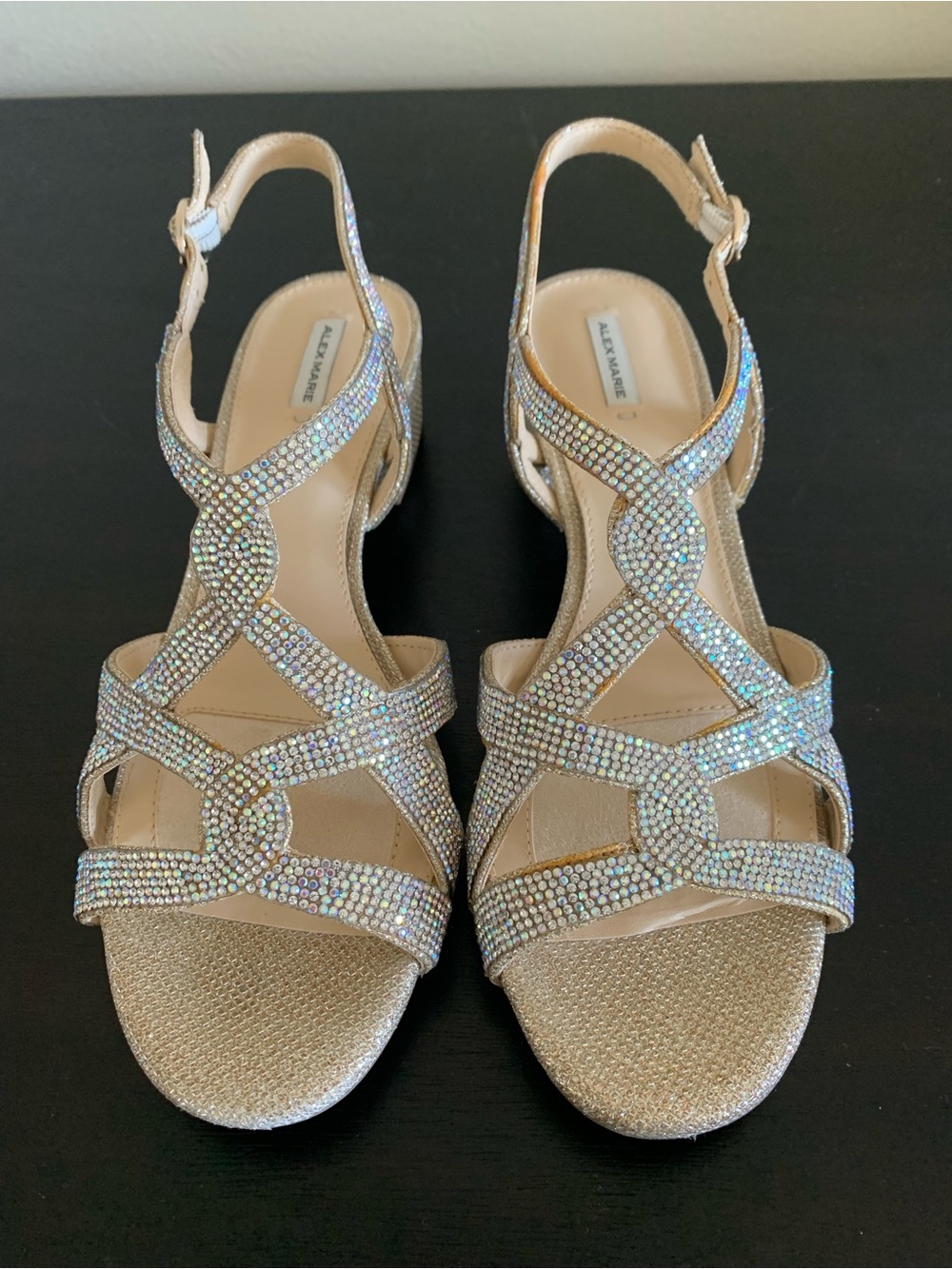 Alex Marie Crennan Gold Sandals Size 9 Med Strappy Sparkly Fancy Formal